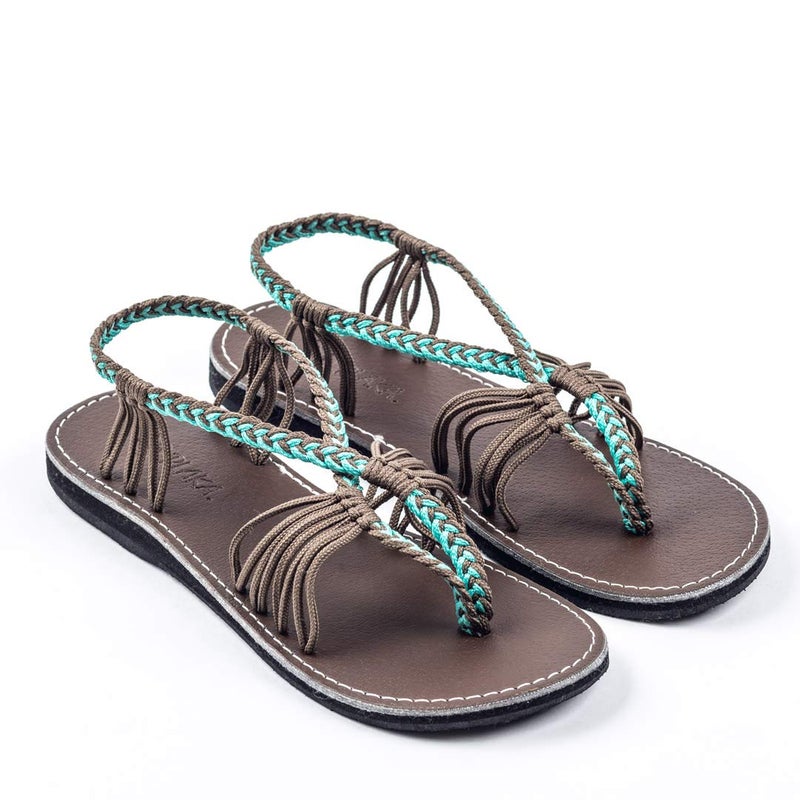 Plaka Seashell Flat Summer Sandals for Women | Perfect for the Beach, Walking & Dressy Occasions | Turquoise Gray | Size 8 - Image 2